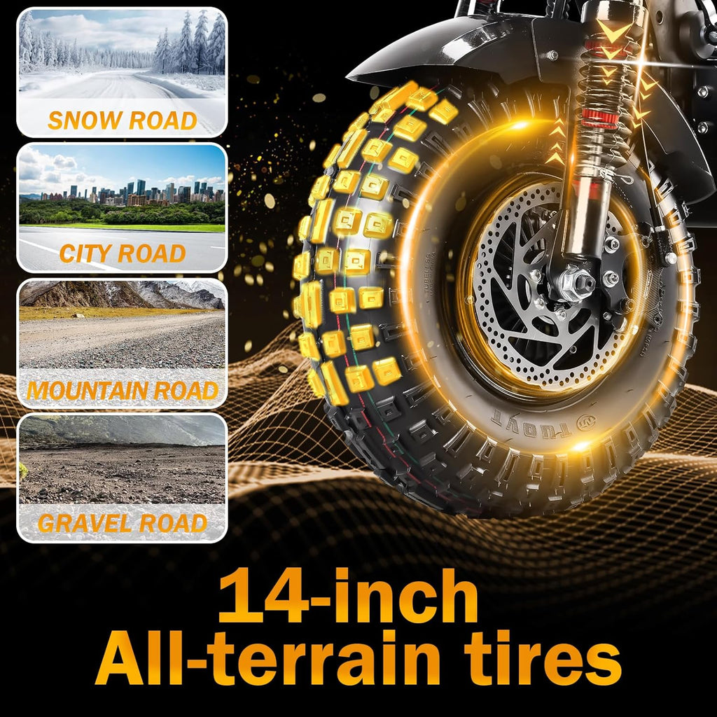 T90 Pro 72V10000W Electric Scooter for Adults, Dual Motor, 68 MPH Max Speed, Removable Battery, 14" Off-Road Tires, Music Light, Waterproof, 65 Mile Range, Fast E-Scooter