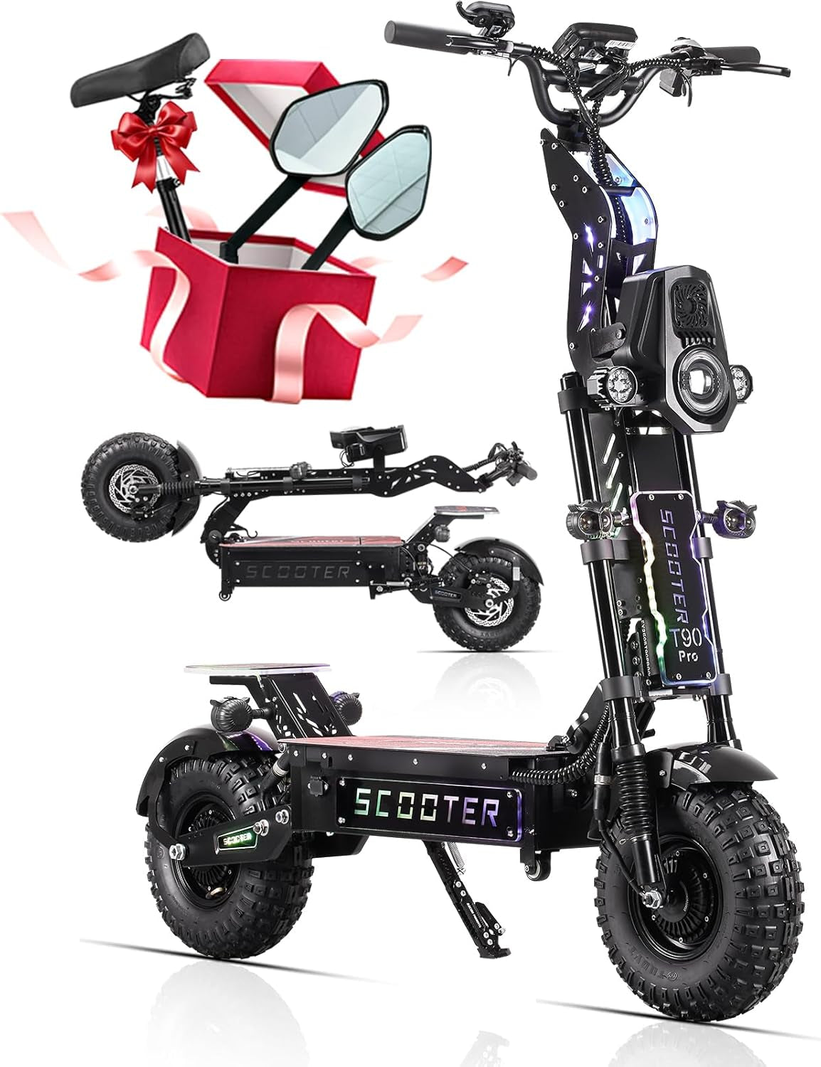 T90 Pro 72V10000W Electric Scooter for Adults, Dual Motor, 68 MPH Max Speed, Removable Battery, 14" Off-Road Tires, Music Light, Waterproof, 65 Mile Range, Fast E-Scooter