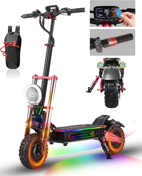 Adults Electric Scooter 6000W Dual Motor up to 55 Mph, 80 Miles Range，Fast Sport Electric Scooter 11" All Terrain Tires 800Lbs Max Load with Detachable Seat，Folding