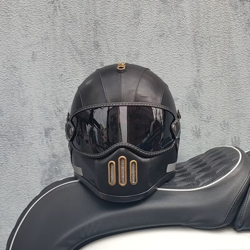 Punk Retro Motorcycle Helmet PU Leather Moto Racing Helemt Motocross Capacete Vintage Helmet Full Face Motorcycle Riding Helmets