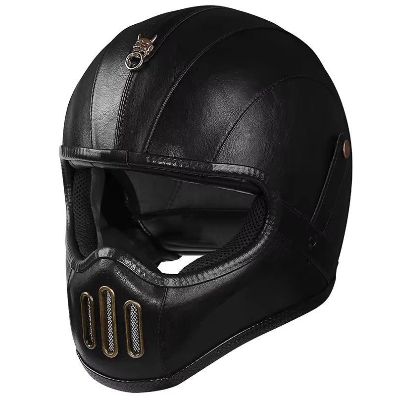 Punk Retro Motorcycle Helmet PU Leather Moto Racing Helemt Motocross Capacete Vintage Helmet Full Face Motorcycle Riding Helmets