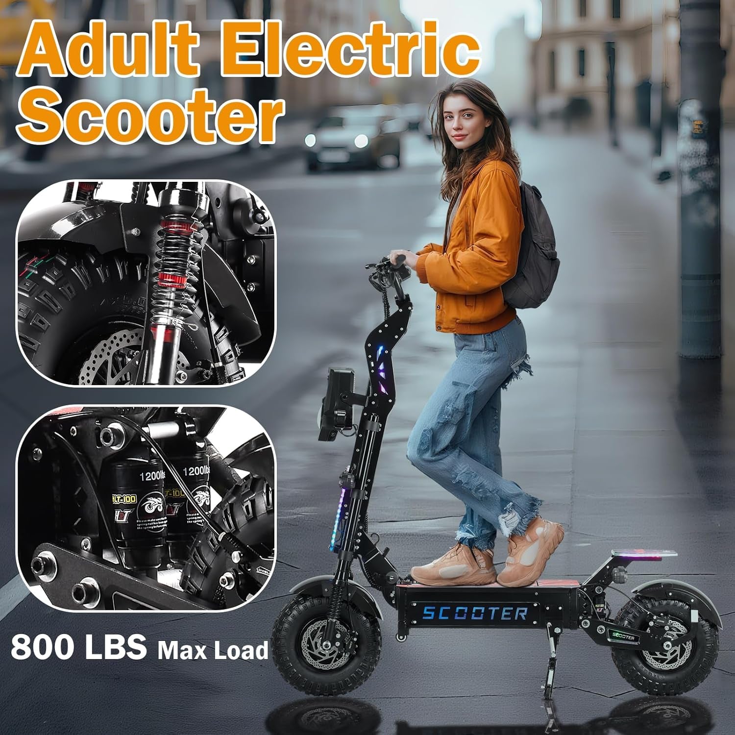 T90 Pro 72V10000W Electric Scooter for Adults, Dual Motor, 68 MPH Max Speed, Removable Battery, 14" Off-Road Tires, Music Light, Waterproof, 65 Mile Range, Fast E-Scooter